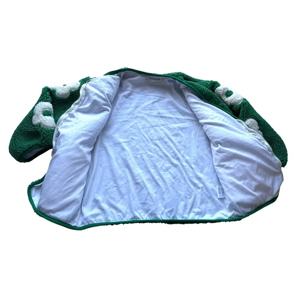 Pip & Lenny Kids Teddy Fleece Green & White Flowers Zip Up Sweater Size 4y